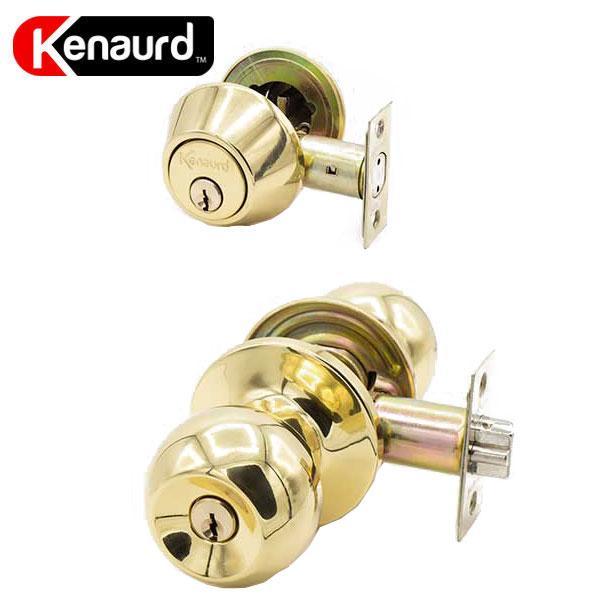 Premium Combo Lockset w/ Double Cylinder Deadblt - Polished Brass - UHS Hardware