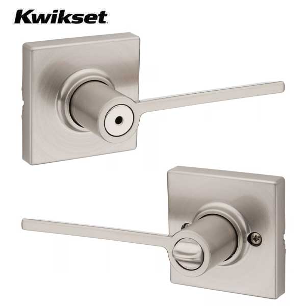 Kwikset - 300LRL - Ladera Lever - Square Rose - 15 - Satin Nickel - Privacy - Grade 3 - UHS Hardware