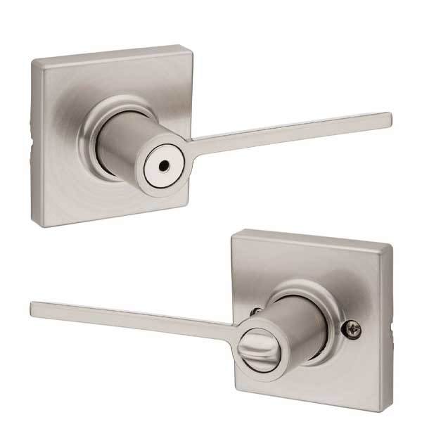 Kwikset - 300LRL - Ladera Lever - Square Rose - 15 - Satin Nickel - Privacy - Grade 3 - UHS Hardware