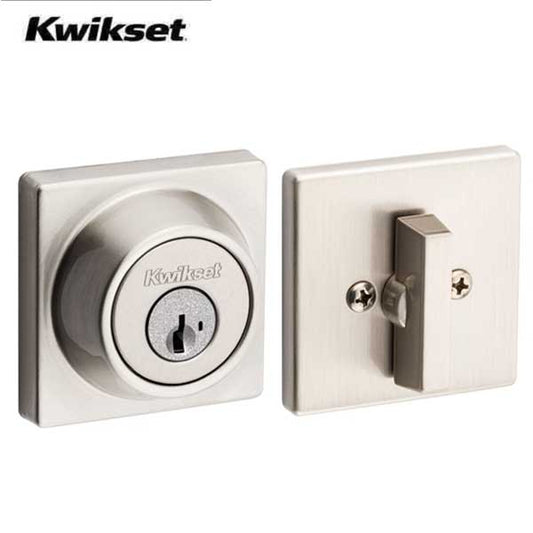 Kwikset - 660 - Contemporary Residential Deadbolt - Square Rose - Single Cylinder - Satin Nickel - SmartKey Technology - Grade 3 - UHS Hardware