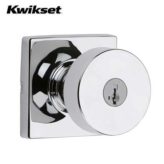 Kwikset - 740 - Pismo Knob - Square Rose - 26 - Polished Chrome - Entrance - SC1 Schlage - SmartKey Technology - Grade AAA - UHS Hardware