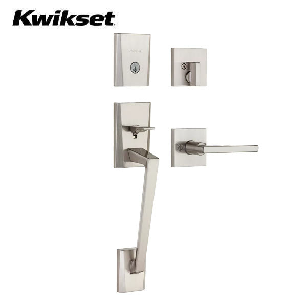 Kwikset - 818CMHXHFL - Camino Handleset w/ Halifax Lever - Square Rose - 15 - Satin Nickel - Entrance - KW1 - SmartKey Technology - Grade 1 - UHS Hardware