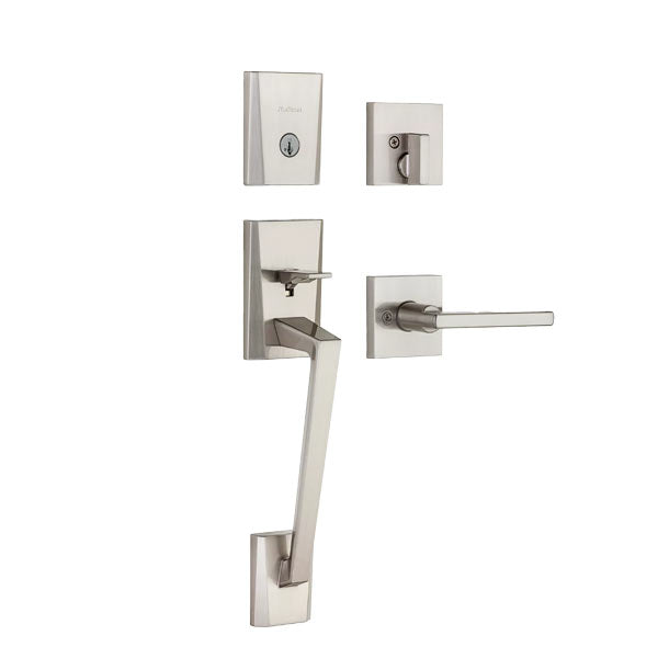 Kwikset - 818CMHXHFL - Camino Handleset w/ Halifax Lever - Square Rose - 15 - Satin Nickel - Entrance - KW1 - SmartKey Technology - Grade 1 - UHS Hardware