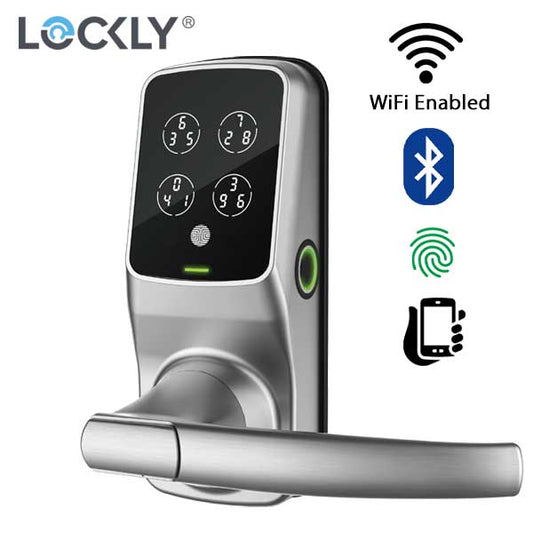 Lockly - PGD628WSN - Secure PRO Biometric Electronic Lever Latch - Fingerprint Reader - Bluetooth - WiFi Hub - Satin Nickel - UHS Hardware