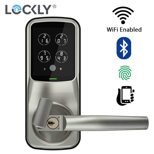 Lockly - PGD628WSN - Secure PRO Biometric Electronic Lever Latch - Fingerprint Reader - Bluetooth - WiFi Hub - Satin Nickel - UHS Hardware