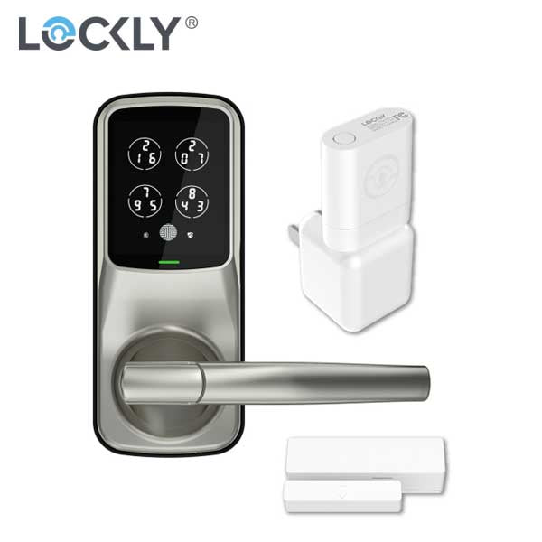 Lockly - PGD628WSN - Secure PRO Biometric Electronic Lever Latch - Fingerprint Reader - Bluetooth - WiFi Hub - Satin Nickel - UHS Hardware