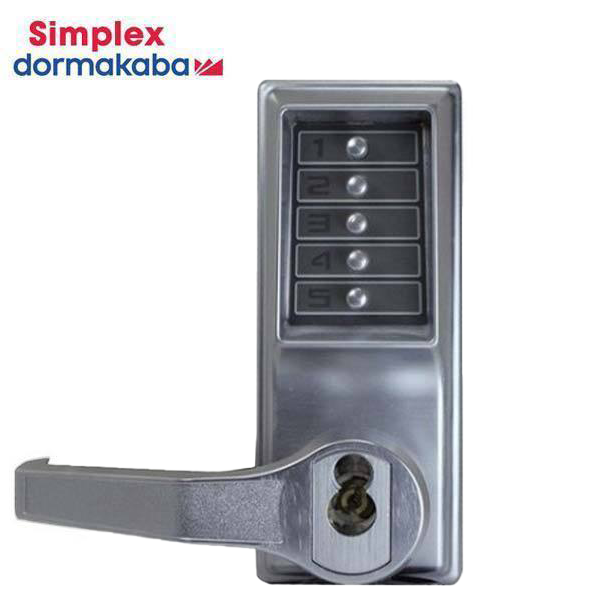 Simplex - LL1021M - Mechanical Pushbutton Cylindrical Lever Lock - LFIC Medeco - 2¾" Backset - Satin Chrome - LH/LHR - UHS Hardware