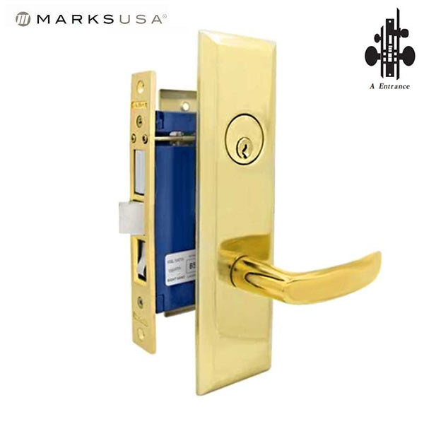 Marks USA - 7NY96A-3-F2 - New York Mortise Lever Lock - Large Inside Plate - Polished Brass - Entrance - RH - Grade 2 - UHS Hardware