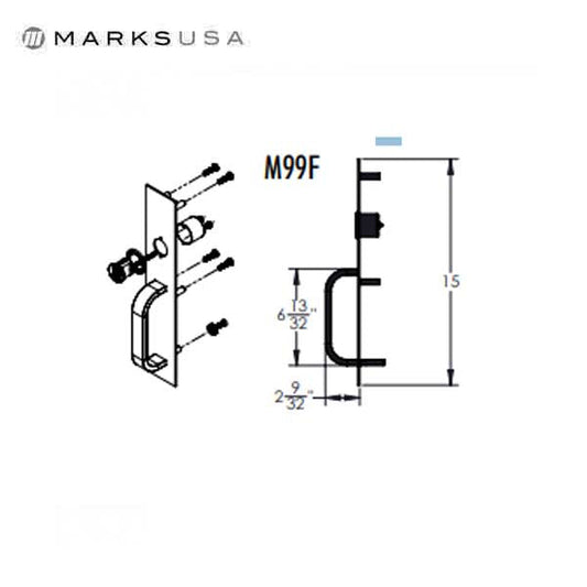 Marks USA - M99F - Night Latch Pull Trim -Prepped for SFIC IC Core Rim Cylinder - UHS Hardware