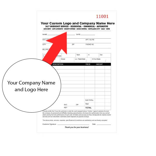 Custom Branded Locksmith Invoice / Receipt Books (50 Pack) - UHS Hardware