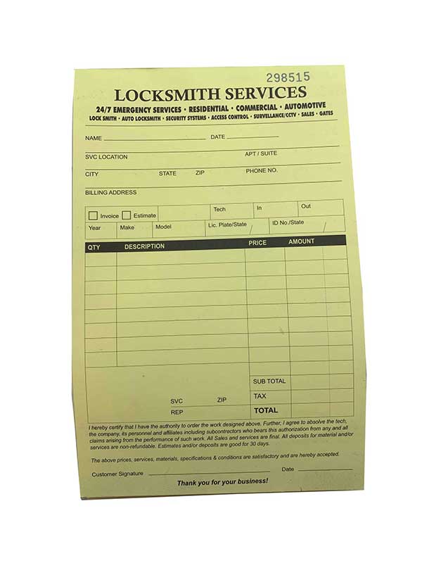 Custom Branded Locksmith Invoice / Receipt Books (50 Pack) - UHS Hardware