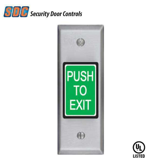 SDC - 413PNU - Narrow Square Push Button Switch - 2" x 1-1/4" - DPDT - Integrated Pneumatic Timer - 12/24VDC - 630 -  Dull Stainless Steel - UHS Hardware