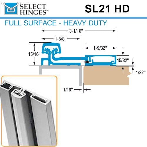 Select Hinges - 21 - 83" - Full Surface Hinge - Clear Aluminum - Heavy Duty - UHS Hardware