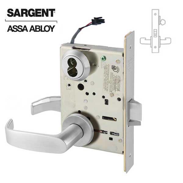 Sargent - 8270 - Electromechanical Mortise Lock - LN Rose / L Lever - Fail Safe - LFIC - 26D - Satin Chrome Plated - 24V - Grade 1 - UHS Hardware