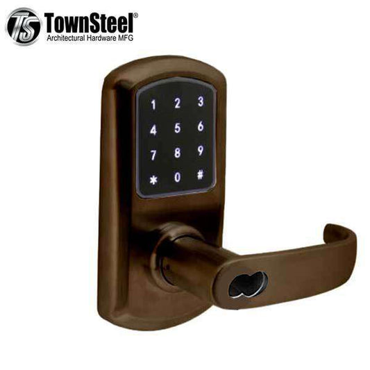 TownSteel - e-Elite 4010 - Electronic Push Button Lever Lock - RFID - IC Core (SFIC) - 2-3/4″ Backset - Rigid Lever - Oil Rubbed Bronze - Key Override - Grade 1 - UHS Hardware