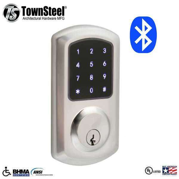 TownSteel - e-Smart 5000 - Electronic Push Button Deadbolt - Bluetooth - Key Override - Satin Chrome - Grade 2 - UHS Hardware