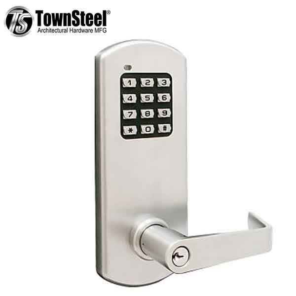 TownSteel - XCE2010S - Electronic Push Button Lever Lock - Rigid Lever - Satin Chrome - Grade 1 - UHS Hardware