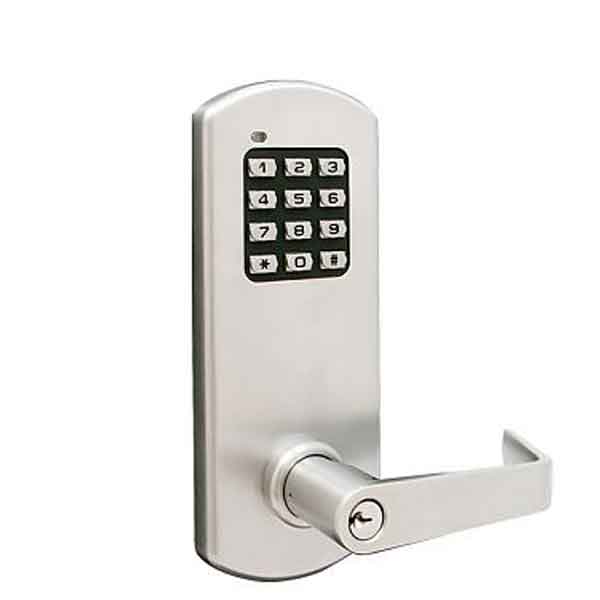 TownSteel - XCE2010S - Electronic Push Button Lever Lock - Rigid Lever - Satin Chrome - Grade 1 - UHS Hardware