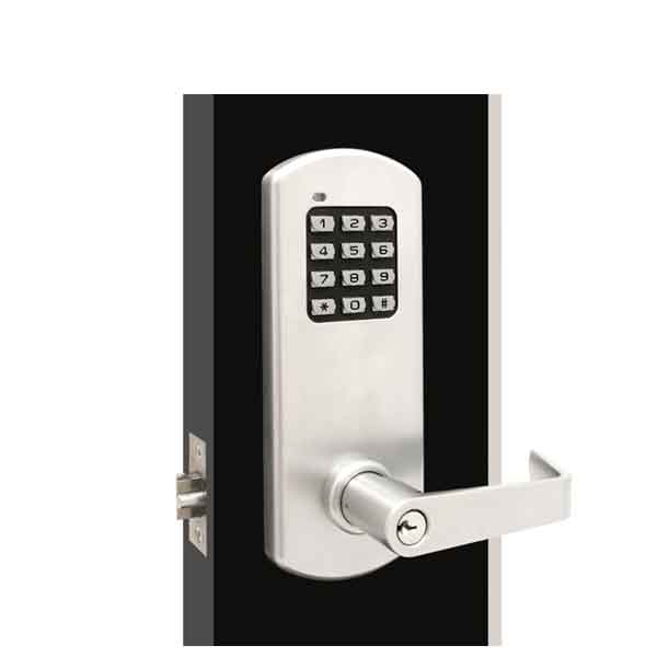 TownSteel - XCE2010S - Electronic Push Button Lever Lock - Rigid Lever - Satin Chrome - Grade 1 - UHS Hardware