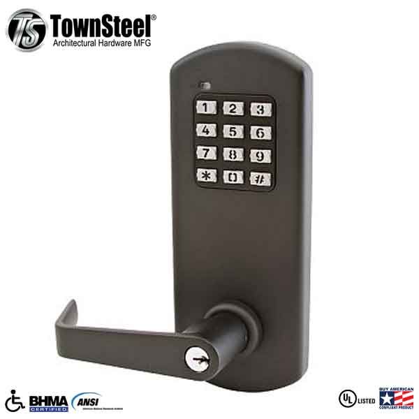 TownSteel - XCE2010S - Electronic Push Button Lever Lock - Rigid Lever - Dark Oxidized Bronze  - Grade 1 - UHS Hardware