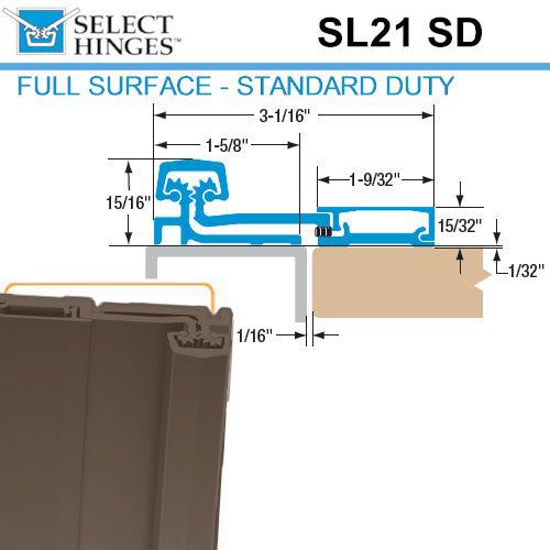 Select Hinges - 21 - 83" - Geared Full Surface Continuous Hinge - Dark Bronze - Standard Duty - UHS Hardware