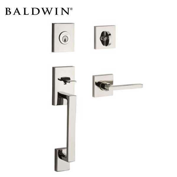 Baldwin Reserve - La Jolla Contemporary Lever Handleset - Singl Cyl - Contemporary Square Rose - 150 - Satin Nickel - Grade 2 - RH - UHS Hardware