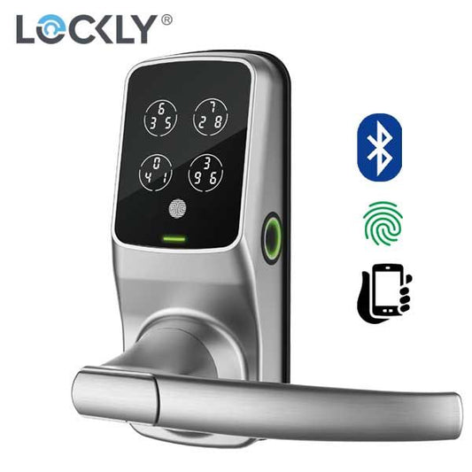 Lockly - PGD628FSN - Secure PLUS Biometric Electronic Lever Latch - Fingerprint Reader - Bluetooth - Satin Nickel - UHS Hardware