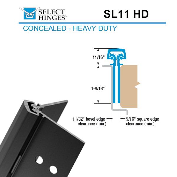 Select Hinges - 11 - 83" - Geared Concealed Continuous Hinge - Black - Heavy Duty - UHS Hardware