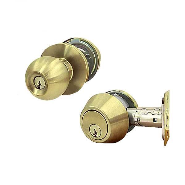 Premium Commercial Combo Lock Set w/ Knob & Deadbolt - US3 - Polished Brass – SC4 Keyway – Grade 2 - UHS Hardware