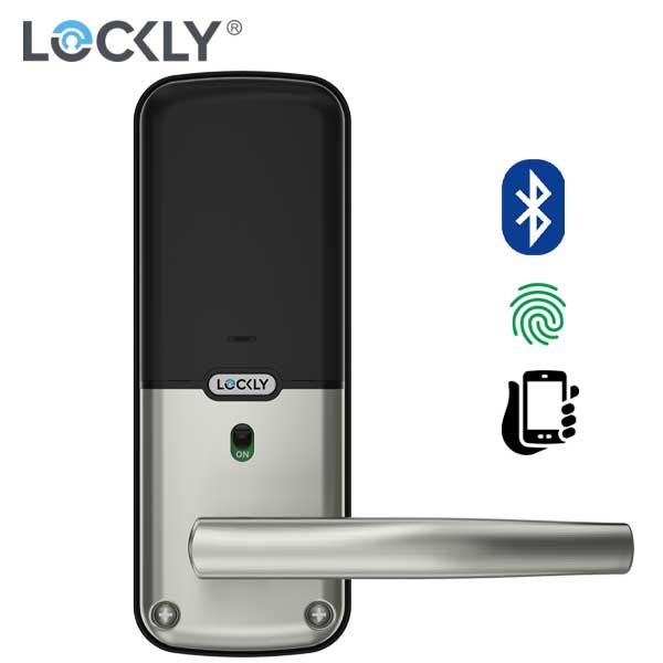 Lockly - PGD628FSN - Secure PLUS Biometric Electronic Lever Latch - Fingerprint Reader - Bluetooth - Satin Nickel - UHS Hardware