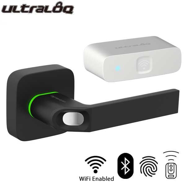Ultraloq - Electronic Smart Lever Set w/ WiFi Bridge - Finger Print Reader - Bluetooth - Prox Key Fob Access - Black - UHS Hardware