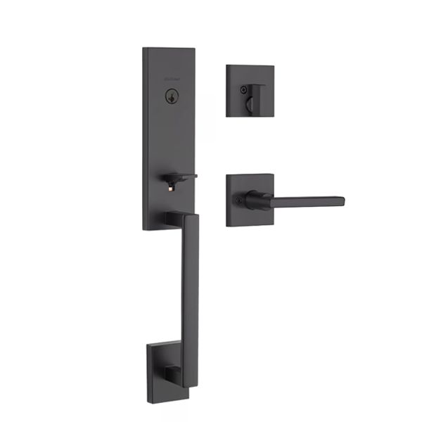 Kwikset - 818VNHXHF - Vancouver Handleset with Halifax Lever - Deadbolt Keyed One Side - Featuring SmartKey - Square Rose - 514 - Matte Black - Entrance - Grade AAA - UHS Hardware