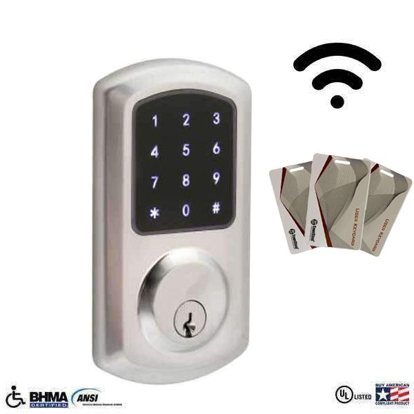 TownSteel - e-Smart 5000 - Electronic Push Button Deadbolt - WiFi - RFID - Key Override - Satin Chrome - Grade 2 - UHS Hardware