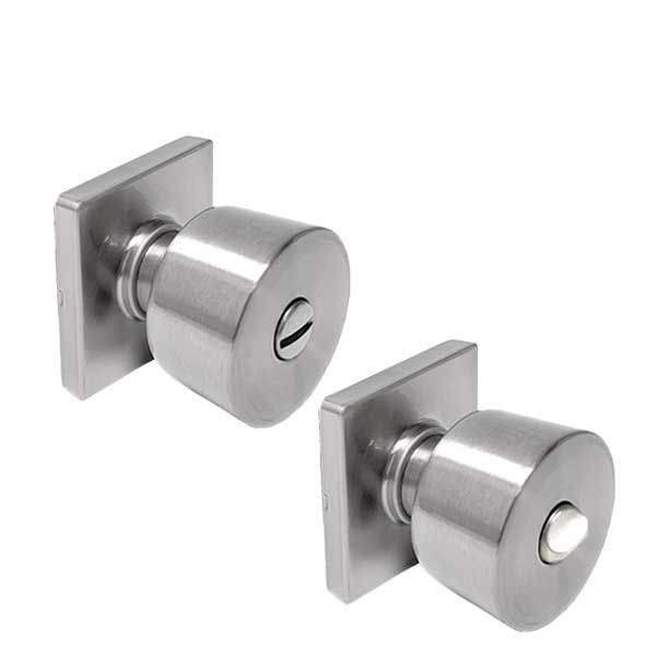 Contemporary Flat Ball Door Knob Set - Privacy - Square Rose - Satin Nickel - Grade 3 - UHS Hardware