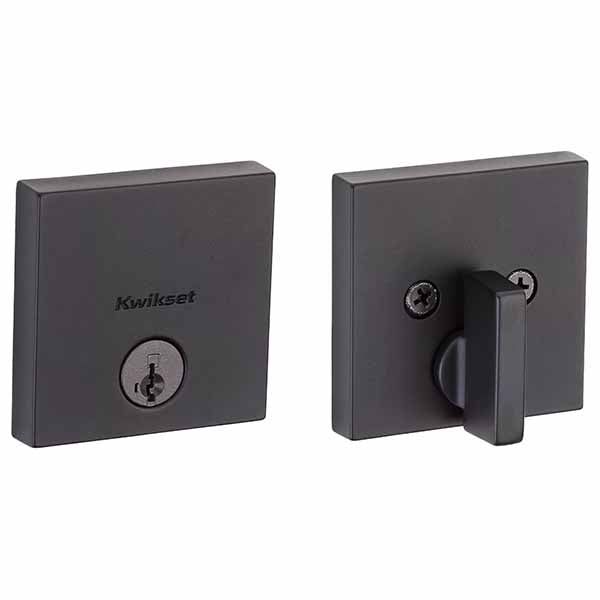 Kwikset - 258 - Downtown Deadbolt - Square Rose - 514 - Matte Black - Entrance - SmartKey Technology - Grade 1 - UHS Hardware