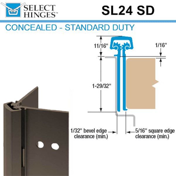 Select Hinges - 24 - 83" - Geared Concealed Continuous Hinge - Dark Bronze - Aluminum - Standard Duty - UHS Hardware