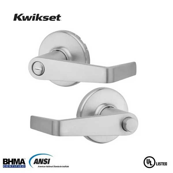 Kwikset - 733 - Kingston Push Button Commercial Lever - Privacy - 26D - Satin Chrome - Grade 2 - UHS Hardware