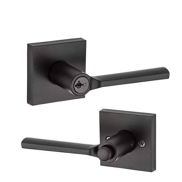 Kwikset - 156 - Lisbon Lever - Square Rose - 514 - Matte Black - Entrance - SmartKey Technology - Grade 2 - UHS Hardware