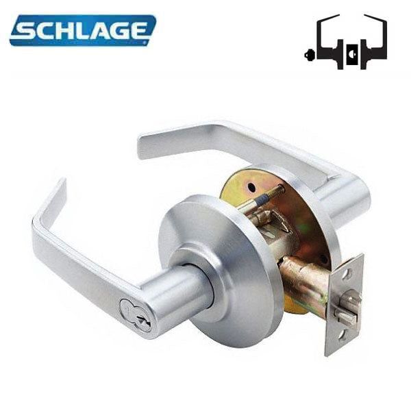 Schlage - ND70BDC - Commercial Lever Set - Classroom Lock - SFIC - Disposable Core - Satin Chrome - Rhode Lever - Fire Rated - Grade 1 - UHS Hardware