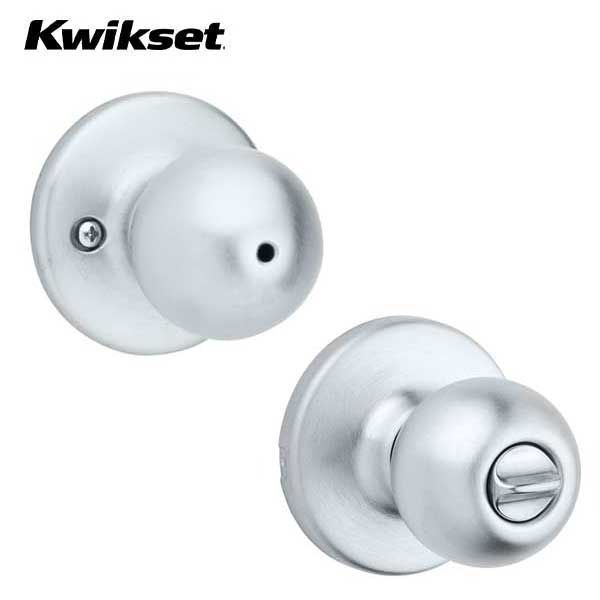 Kwikset - 300P - Polo Knob - Round Rose - Privacy - 26D - Satin Chrome - Grade 3 - UHS Hardware