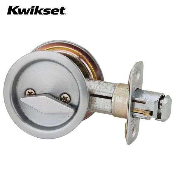 Kwikset - 93350 - Round Pocket Door Lock - Privacy - 26D - Satin Chrome - UHS Hardware