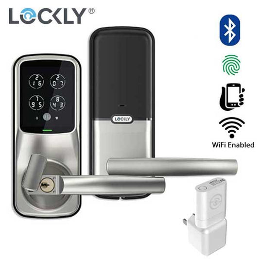 Lockly - PGD678WSN - DUO Dual Locking Interconnected Smart Lock  - Fingerprint Reader - Phone App - WiFi - Touchscreen -  Key Override - Satin Nickel - UHS Hardware