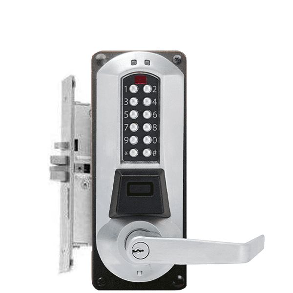 E-Plex - E5086XK - Electronic Pushbutton PROX Mortise Lever Lock - Kaba 90 - 2 3⁄4" Backset - Satin Chrome - Grade 1 - UHS Hardware