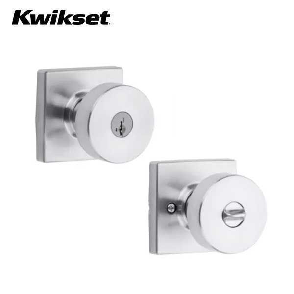 Kwikset - 740PSK - Pismo Knob  - Square Rose - Entrance - 26D - Satin Chrome - SmartKey Technology - Grade 3 - UHS Hardware