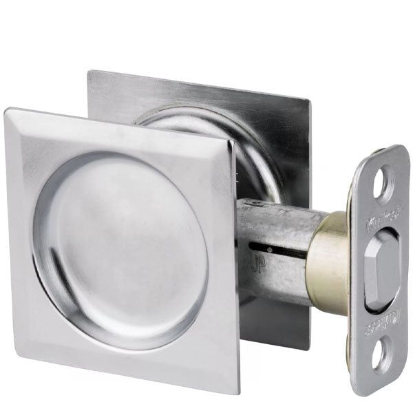 Kwikset - 93340  - Square  Pocket Door Lock - Passage - 26D - Satin Chrome - UHS Hardware