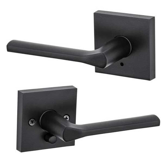 Kwikset - 155LSL - Lisbon Privacy Lever - Square Rose - 514 - Matte Black - Grade 2 - UHS Hardware