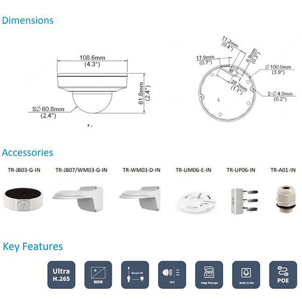 Uniview / IP Cameras / Dome / 2.8mm Fixed Lens / 4MP / Smart IR / WDR / UNV-354SR3-ADNPF28-F - UHS Hardware