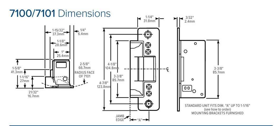 Adams Rite - 7100 - Electric Strike for Adams Rite & Cylindrical Locks -  Anodized Dark Bronze - Fail Secure - 1-1/4" x 4-7/8" Flat Radius Plate - 12VDC - UHS Hardware