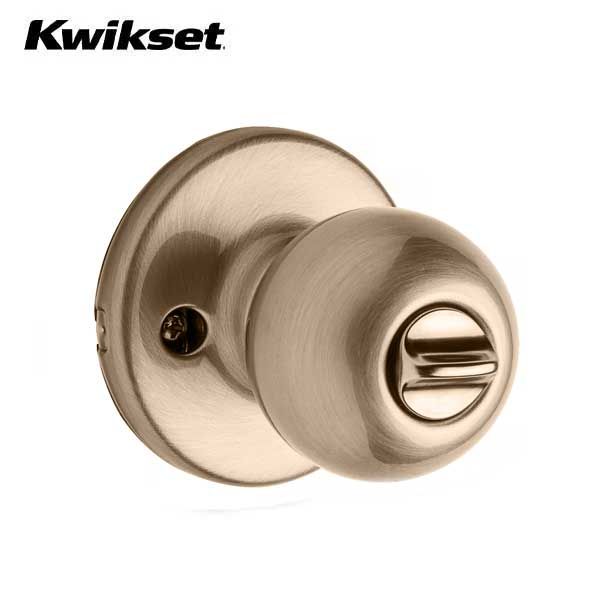 Kwikset - 400P - Polo Knob  - Round Rose - Entrance - 5 - Antique Brass - SmartKey Technology - Grade 3 - UHS Hardware