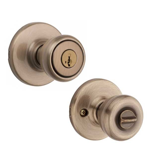 Kwikset - 400T - Tylo Knob  - Round Rose - Entrance - 5 - Antique Brass - SmartKey Technology - Grade 3 - UHS Hardware